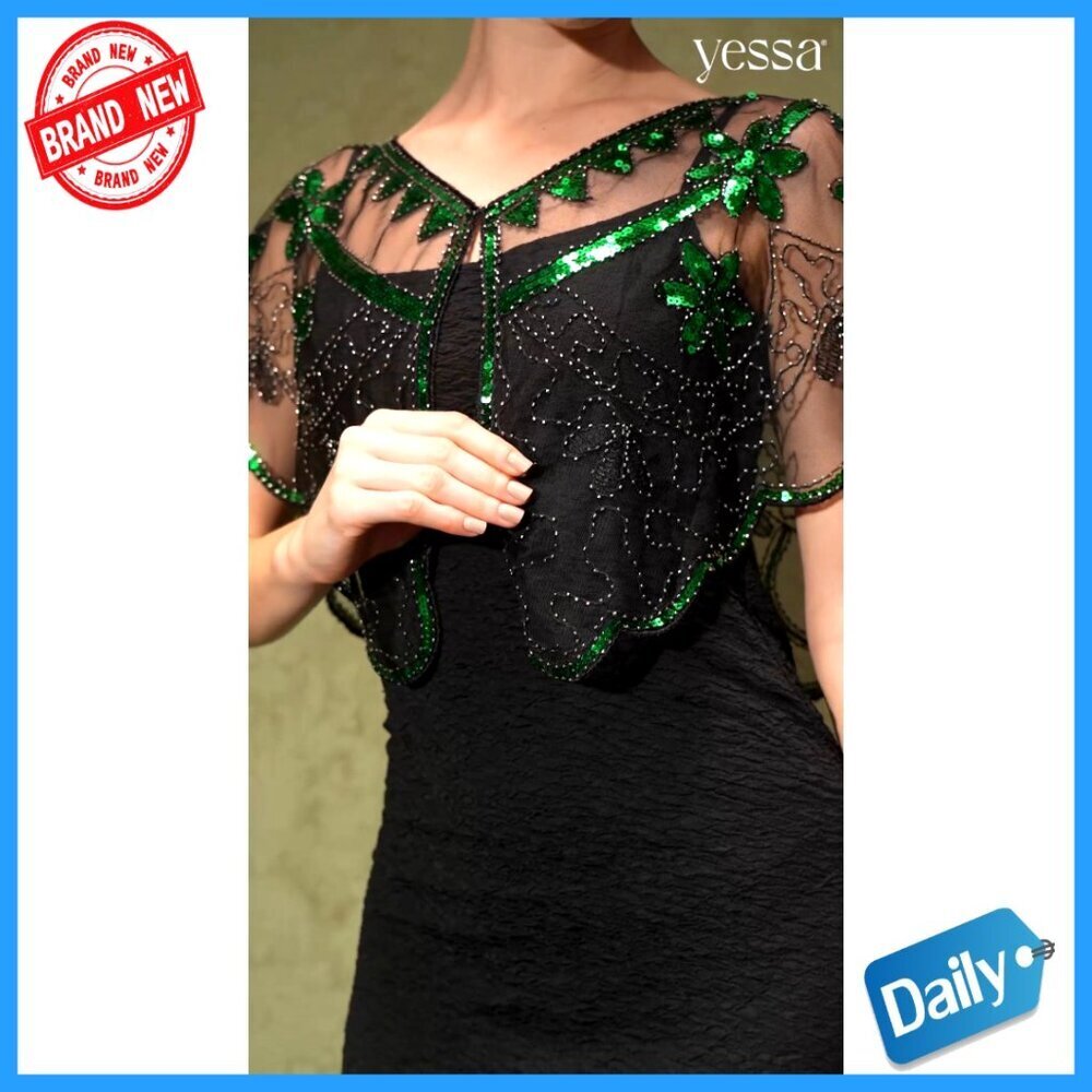 Sequin Beaded Evening Shawl Wrap Gatsby Flapper Party Accessory - Picture 7 of 7